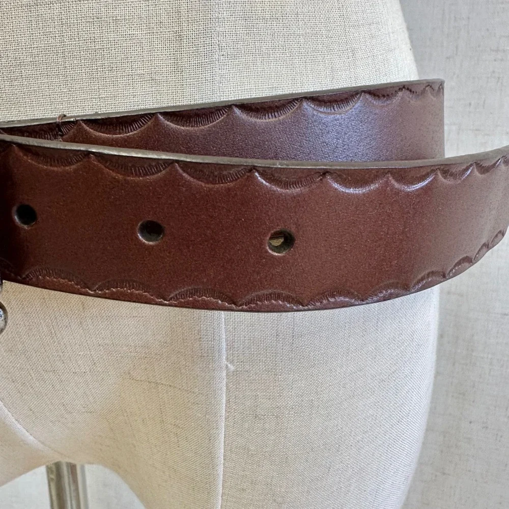 Western‎ Boho Turquoise Flower Buckle Brown Genuine Leather Belt XL